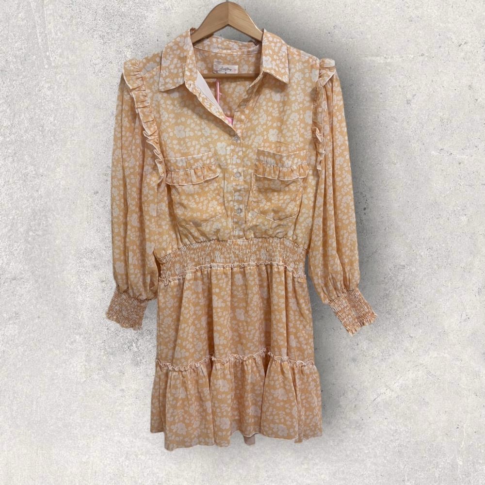Sweethoney smocked long sleeve floral mini dress NWT